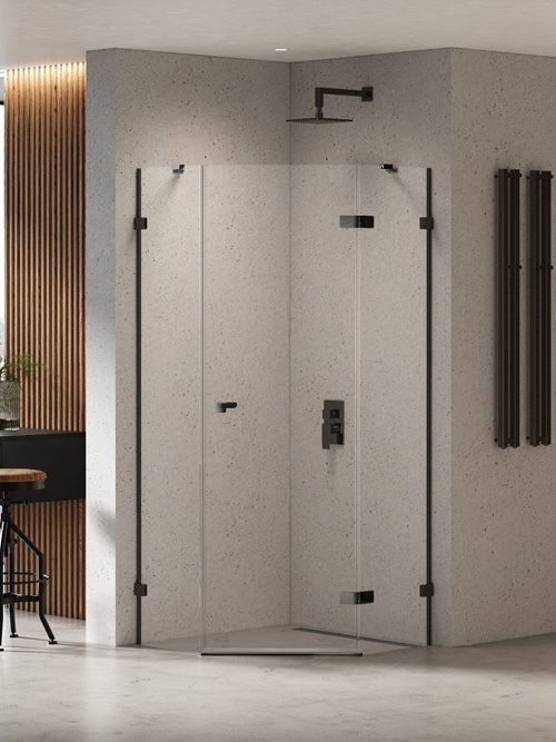 Czarna kabina prysznicowa pięciokątna prawa 90x90 EXK-6291 Eventa Black Chrome New Trendy