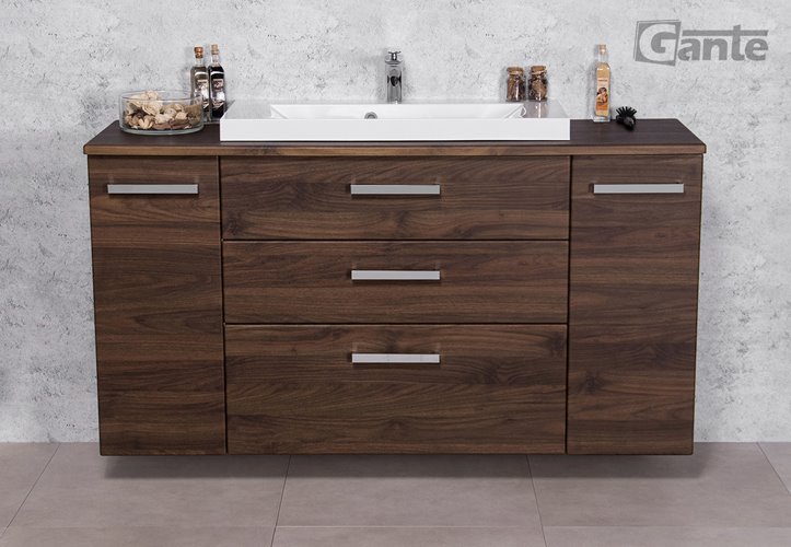 Szafka łazienkowa wisząca z umywalką nablatową 140 cm 39/3 Fokus kolor orzech