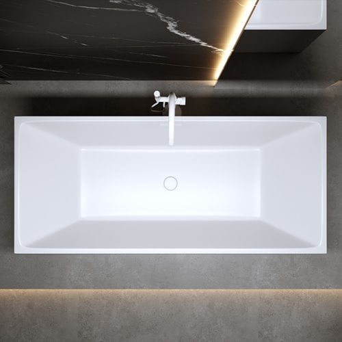 Wanna wolnostojąca prostokątna przelew i korek biały 150 cm Santa Hydrosan