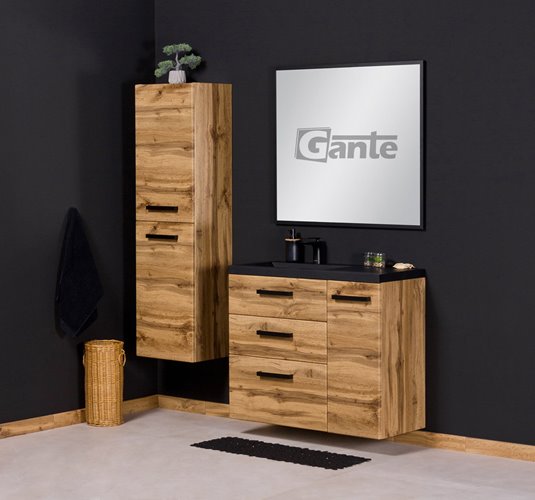Szafka wisząca z czarną matową umywalką 90 cm kolor dąb naturalny 39/3 seria Fokus Loft Gante