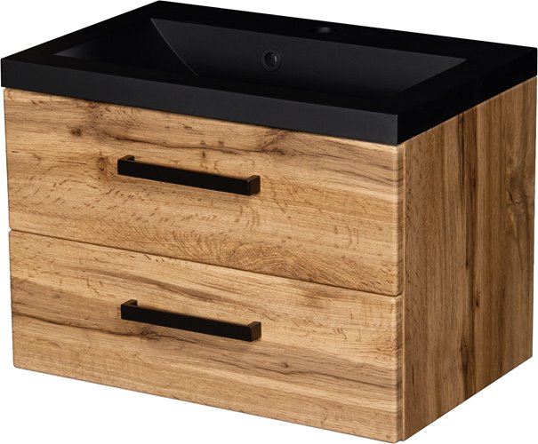 Szafka wisząca z czarną matową umywalką 60 cm kolor dąb naturalny 39/2 seria Fokus Loft Gante