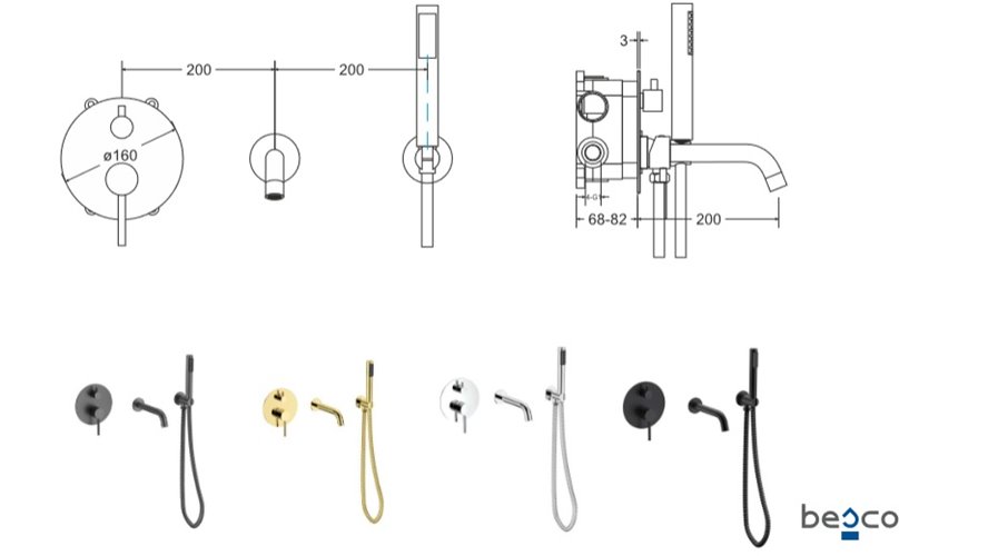 Bateria wannowa ścienna podtynkowa chrom Veo Besco BW-VSP-CH