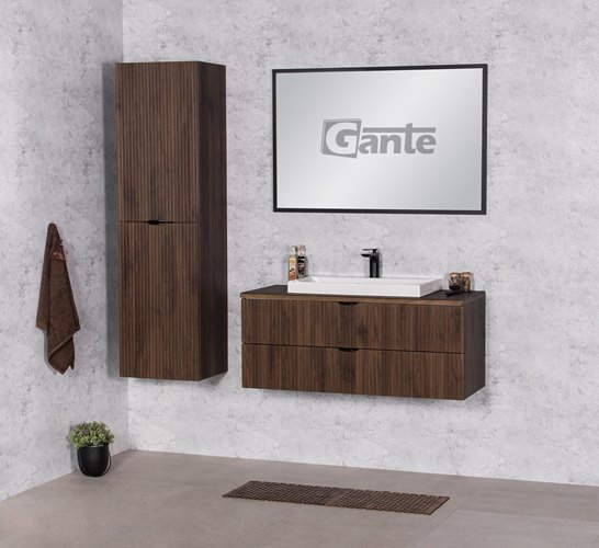 Szafka łazienkowa z lamelami wisząca z umywalką nablatową 100 cm 39/2 Victa Lamello kolor orzech