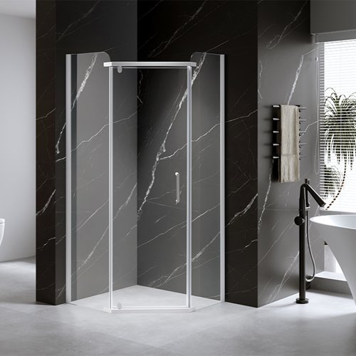 Biała kabina prysznicowa pięciokątna 80x80 drzwi uchylne KZ91A