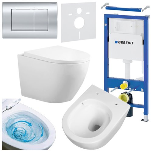 Zestaw podtynkowy stelaż GEBERIT DUOFIX + miska FLOW-WH-TR-02 + przycisk DELTA 30 chrom