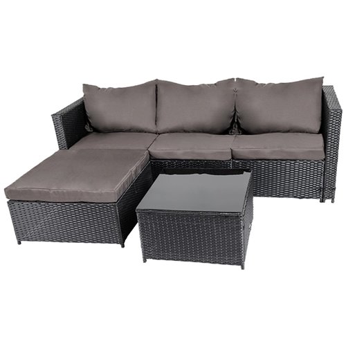 Meble ogrodowe technorattan sofa, stół, dostawka zestaw Volta