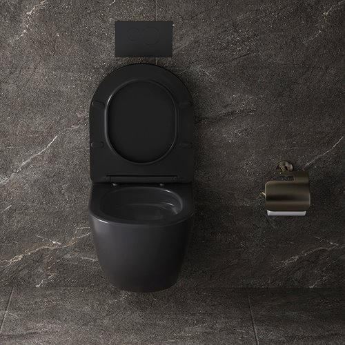 Czarna matowa miska wc wisząca Rimless Nero Tornado NERO-MTB-03 Hydrosan