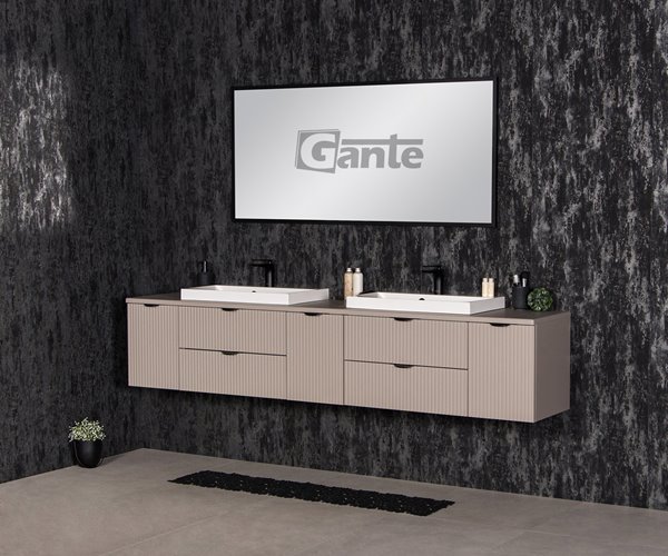 Szafka łazienkowa z lamelami wisząca z nablatowymi umywalkami 210 cm 39/2 Victa Lamello kolor fume mat