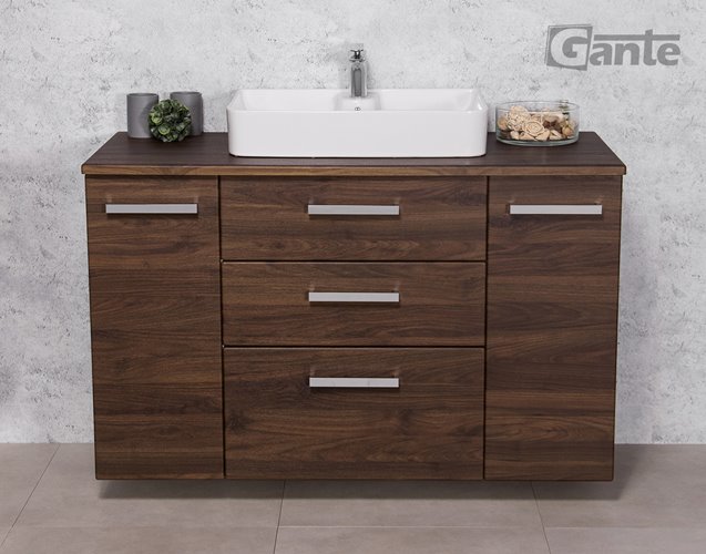 Szafka łazienkowa wisząca z umywalką nablatową 120 cm 50/3 Luna Fokus kolor orzech