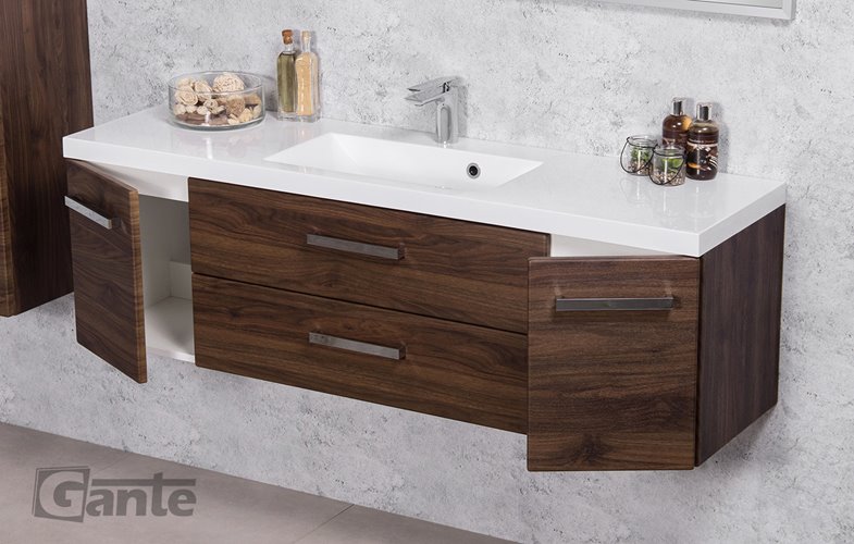 Szafka łazienkowa wisząca z umywalką 140 cm 39/2 Fokus kolor orzech