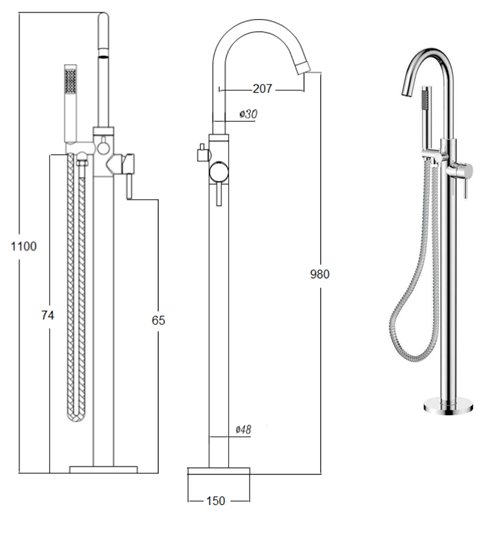 Bateria wannowa wolnostojąca chrom Veo II Besco BW-VII-CH