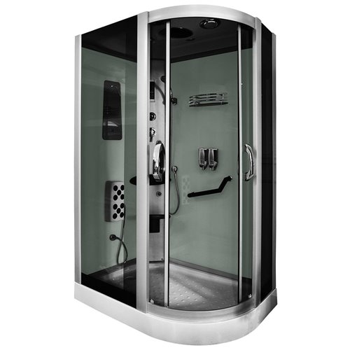 Kabina prysznicowa z hydromasażem na niskim brodziku białe ścianki 120x85 prawa MO-18220