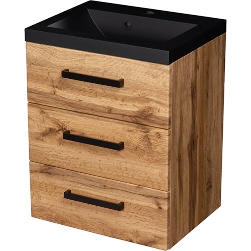 Szafka wisząca z czarną matową umywalką 50 cm kolor dąb naturalny 39/3 seria Fokus Loft Gante