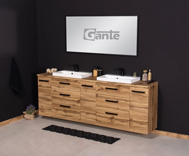 Szafka wisząca z dwiema umywalkami nablatowymi 210 cm 39/3 kolor dąb naturalny seria Fokus Loft Gante