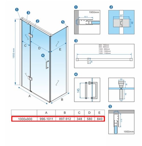Czarna kabina prysznicowa prostokątna 100x90 drzwi uchylne KZ03A