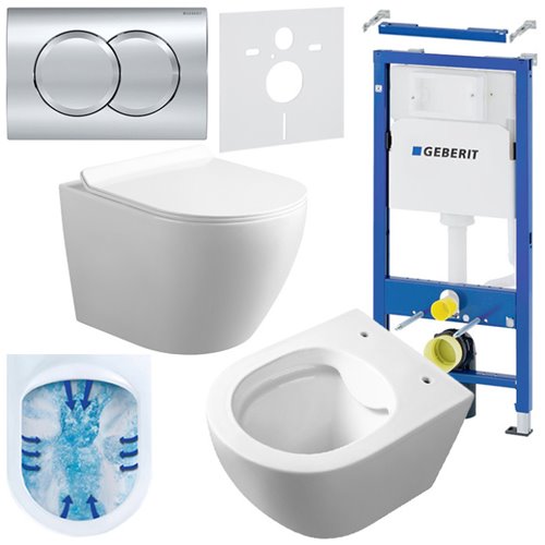 Zestaw podtynkowy stelaż GEBERIT DUOFIX + miska MIZU-WH-RIM-01 + przycisk DELTA 01 chrom