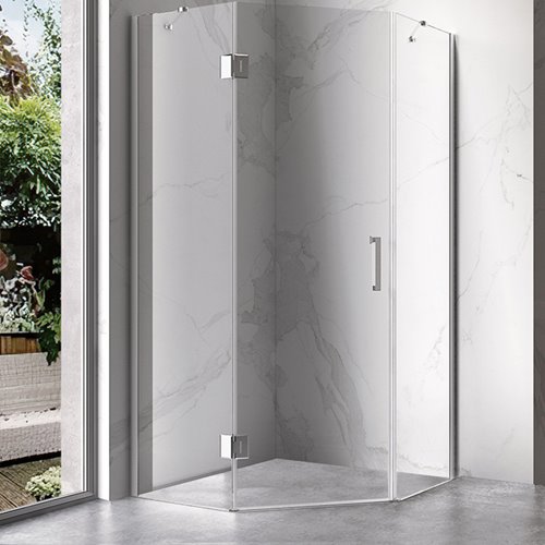 Chromowana kabina prysznicowa pięciokątna 80x80 drzwi uchylne KZ10A