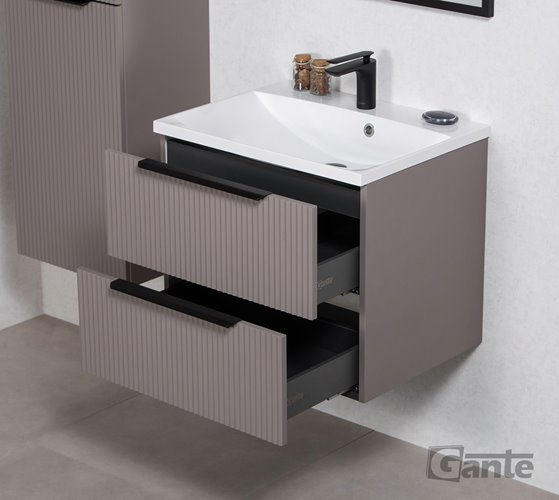 Szafka łazienkowa frezowana wisząca z umywalką 60 cm 46/2 Sydney kolor taupe