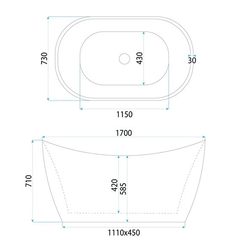 Wanna wolnostojąca ryflowana 170 cm Atena Rea