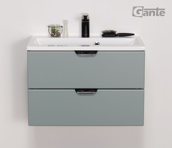 Miętowa szafka łazienkowa wisząca z umywalką czarny uchwyt 60 cm Magnolia