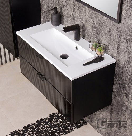 Szafka łazienkowa z umywalką wisząca szklane fronty czarny mat 80 cm Bravia Gante