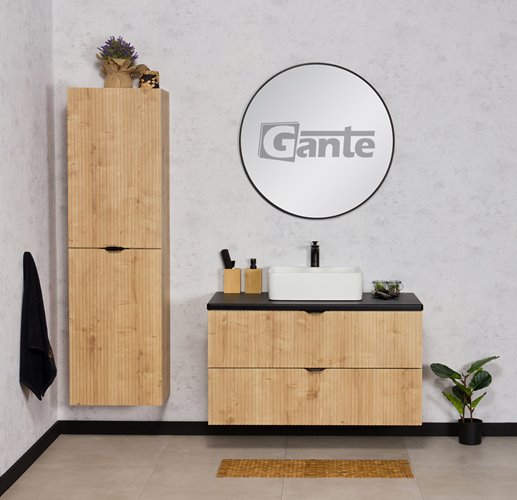 Szafka łazienkowa z białą umywalką wisząca dąb naturalny 100 cm Brendo Gante