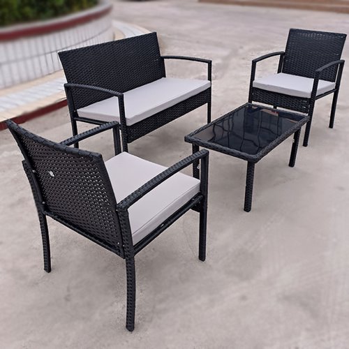 Meble ogrodowe kolor czarny technorattan sofa, stół, krzesła zestaw Pires