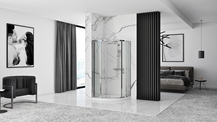 Chromowana asymetryczna kabina prysznicowa z brodzikiem rozsuwana 100x80 cm Look Rea Lewa