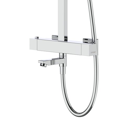 Kolumna prysznicowa w kolorze chrom wylewka wannowa z baterią termostatyczną deszczownica kwadratowa CMN02TCHW Ango Corsan