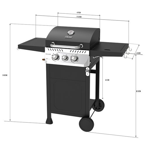 Grill gazowy APOLLO-A kolor czarny ruszt żeliwny moc 8,5 kW + pokrowiec + palnik boczny