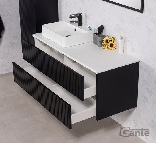 Szafka łazienkowa wisząca frezowana z umywalką 120 cm Mirage kolor czarny mat