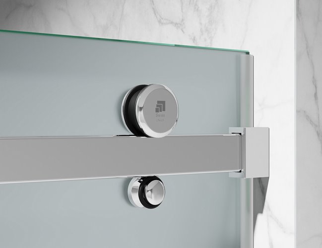 Drzwi prysznicowe rozsuwane prawe/lewe do wnęki 131-137 cm szkło 8mm mleczne profile chrom Swiss Liniger