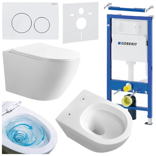 Zestaw podtynkowy stelaż GEBERIT DUOFIX + miska MIZU-WH-TR-03 + przycisk DELTA 20 biały