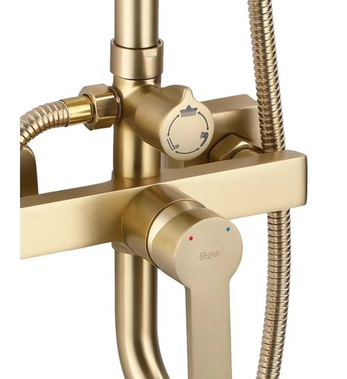 Złoty szczotkowany zestaw prysznicowy z wylewką Argus Rea Gold Brush