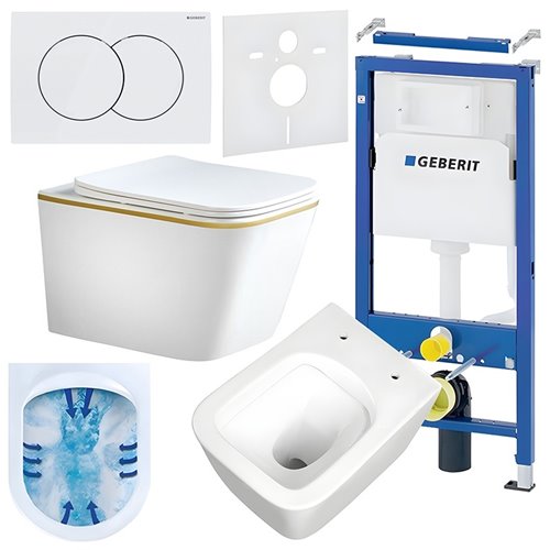 Zestaw podtynkowy stelaż GEBERIT DUOFIX + miska RAIN-WH-GL-RIM-03 + przycisk DELTA 01 biały