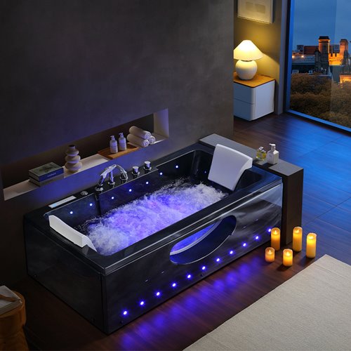 Czarna prostokątna wanna z hydromasażem 160x84 cm Iris 933C Hydrosan