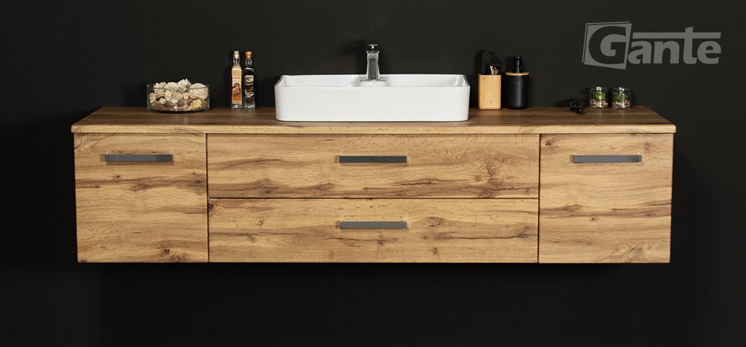 Szafka wisząca z umywalką 180 cm kolor dąb naturalny seria Fokus NE