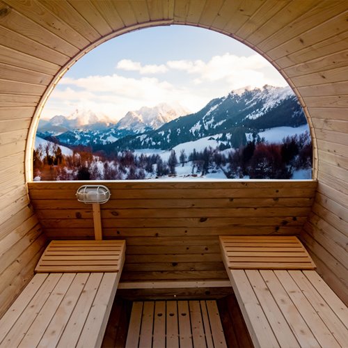 Sauna fińska ogrodowa zewnętrzna beczka 6 osobowa 210x210 Tromso-HG