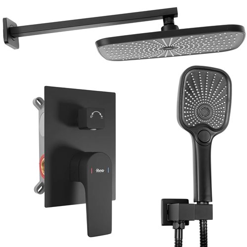 Czarny zestaw prysznicowy podtynkowy Moby Rea