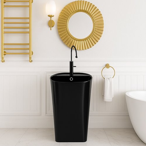Umywalka wolnostojąca ceramiczna owalna czarny połysk 49x37x83 cm CLARO-BL-490