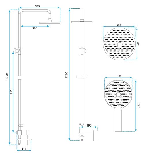 Złoty szczotkowany zestaw prysznicowy z wylewką Veneta Rea