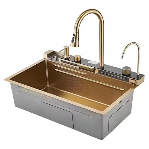 Zlewozmywak kuchenny stalowy jednokomorowy złoty ARGOS 75X46 ASI 304