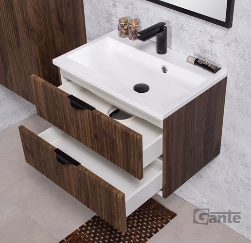 Szafka łazienkowa z lamelami wisząca z umywalką 60 cm 39/2 Victa Lamello kolor orzech