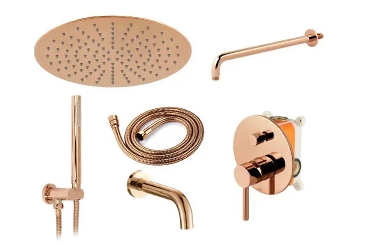 Miedziany zestaw wannowy prysznicowy podtynkowy Lungo Rea Rose Gold