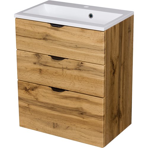 Szafka łazienkowa wisząca z umywalką dąb naturalny 60 cm Victa Gante