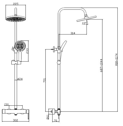 Zestaw prysznicowy natynkowy dwufunkcyjny chrom Ultimate ADUL6211C1 Avapax