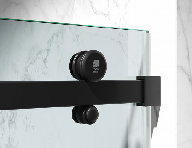 Drzwi prysznicowe rozsuwane prawe/lewe do wnęki 92-101 cm szkło 8mm przeźroczyste profile czarny mat Swiss Liniger