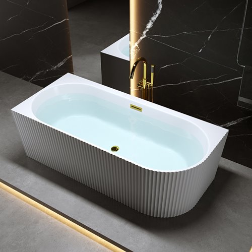 Wanna ryflowana przyścienna narożna lewa korek oraz przelew złoty 140 cm Rio Hydrosan