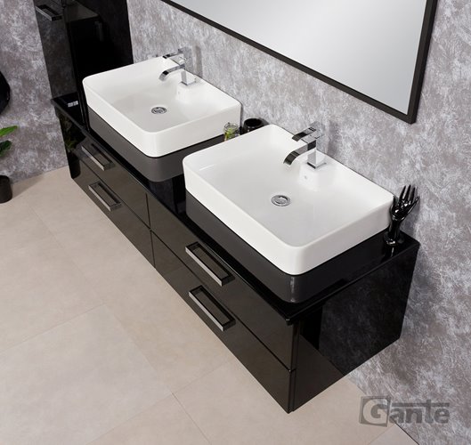 Czarna szafka wisząca z dwiema umywalkami 160 cm seria Fokus C