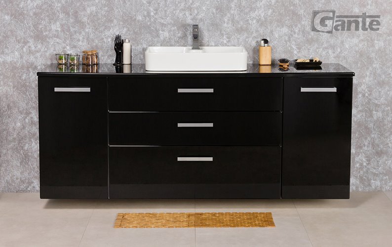 Czarna szafka wisząca z umywalką 180 cm LunaC3 seria Fokus C